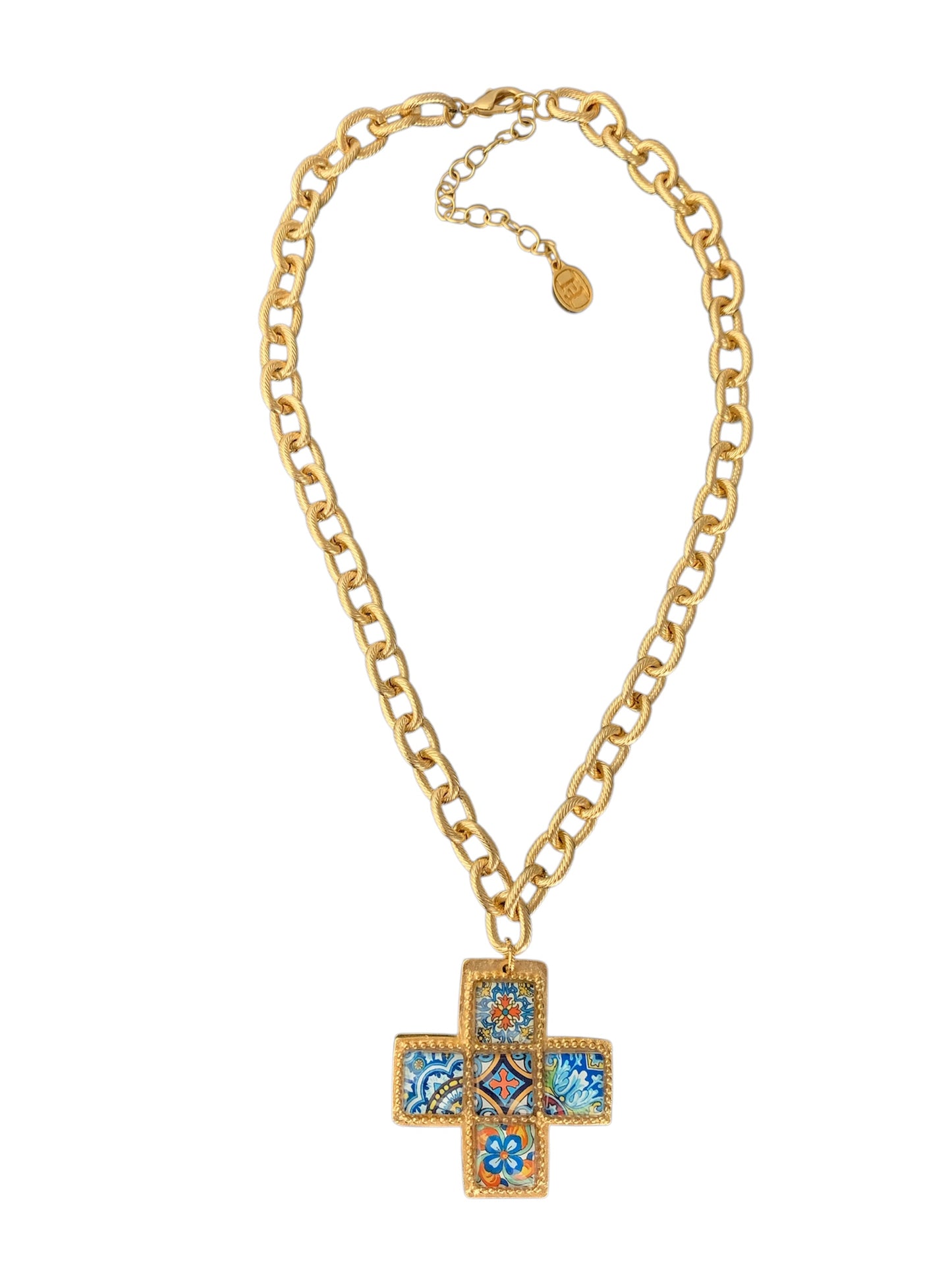 Blue orange Cross Bella Necklace. ITEM CC319