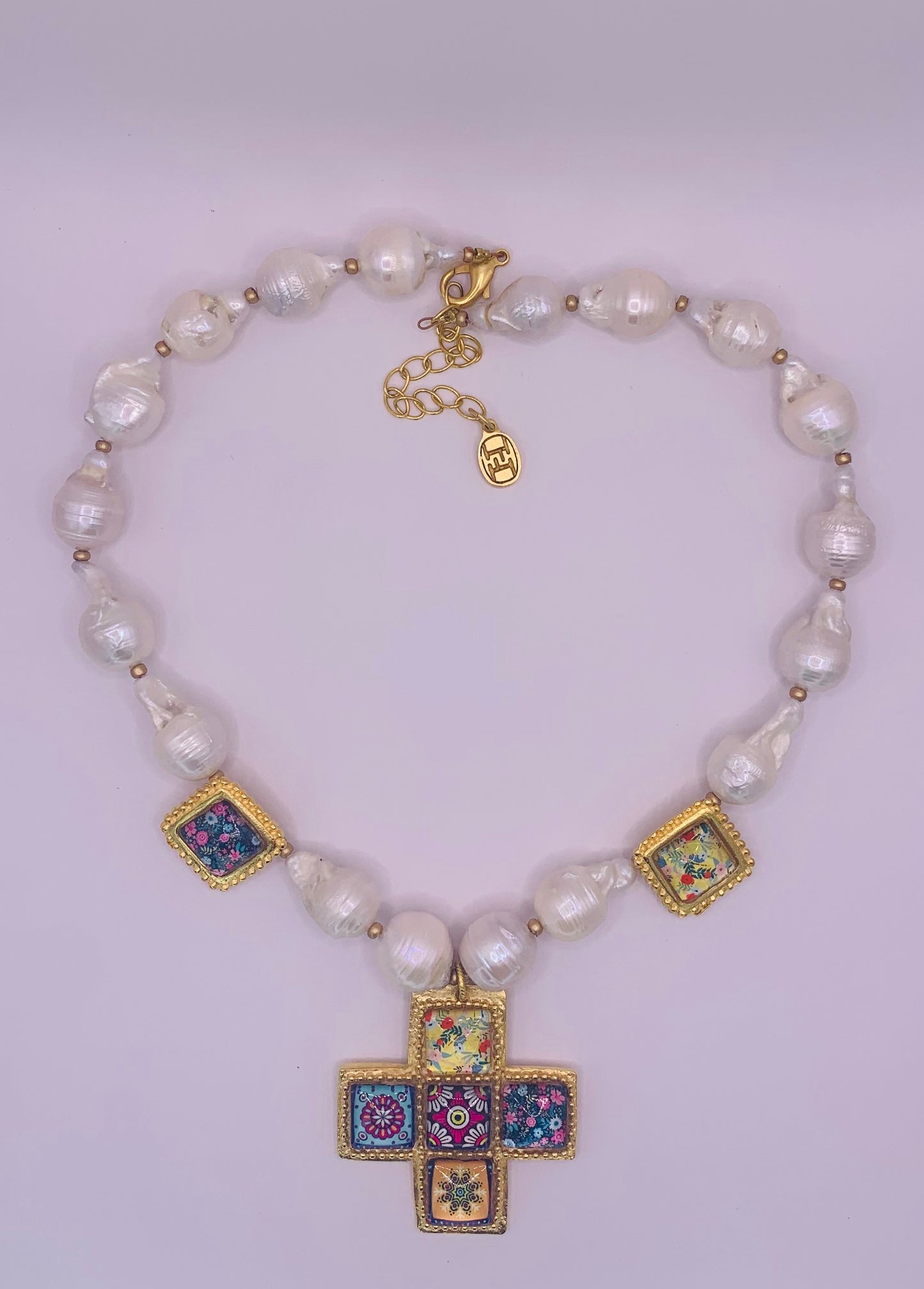 Baroque Pearl & Flower Cross. ITEM 611