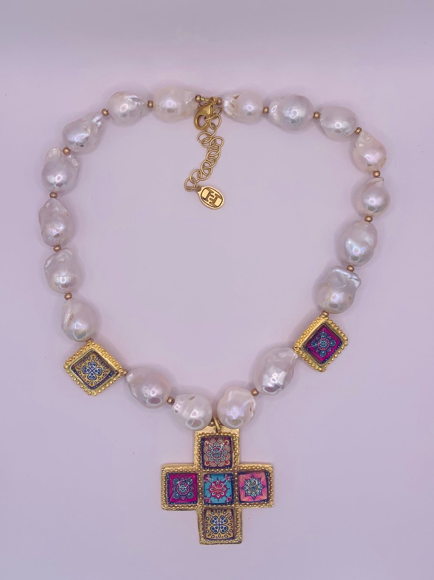 Baroque pearl & Mandala Cross. ITEM 612