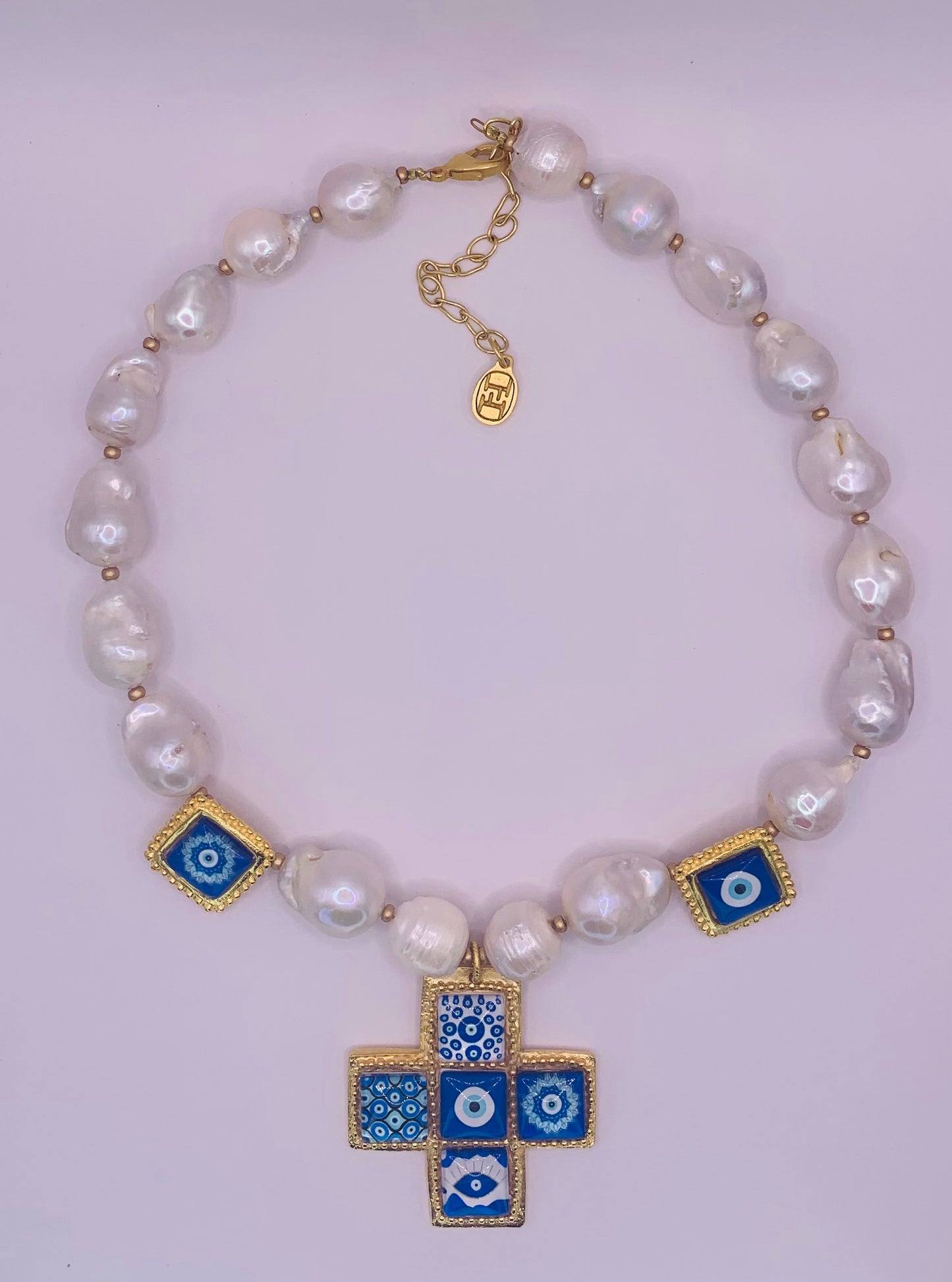 Baroque Pearl & Evil Eye Cross ITEM 613