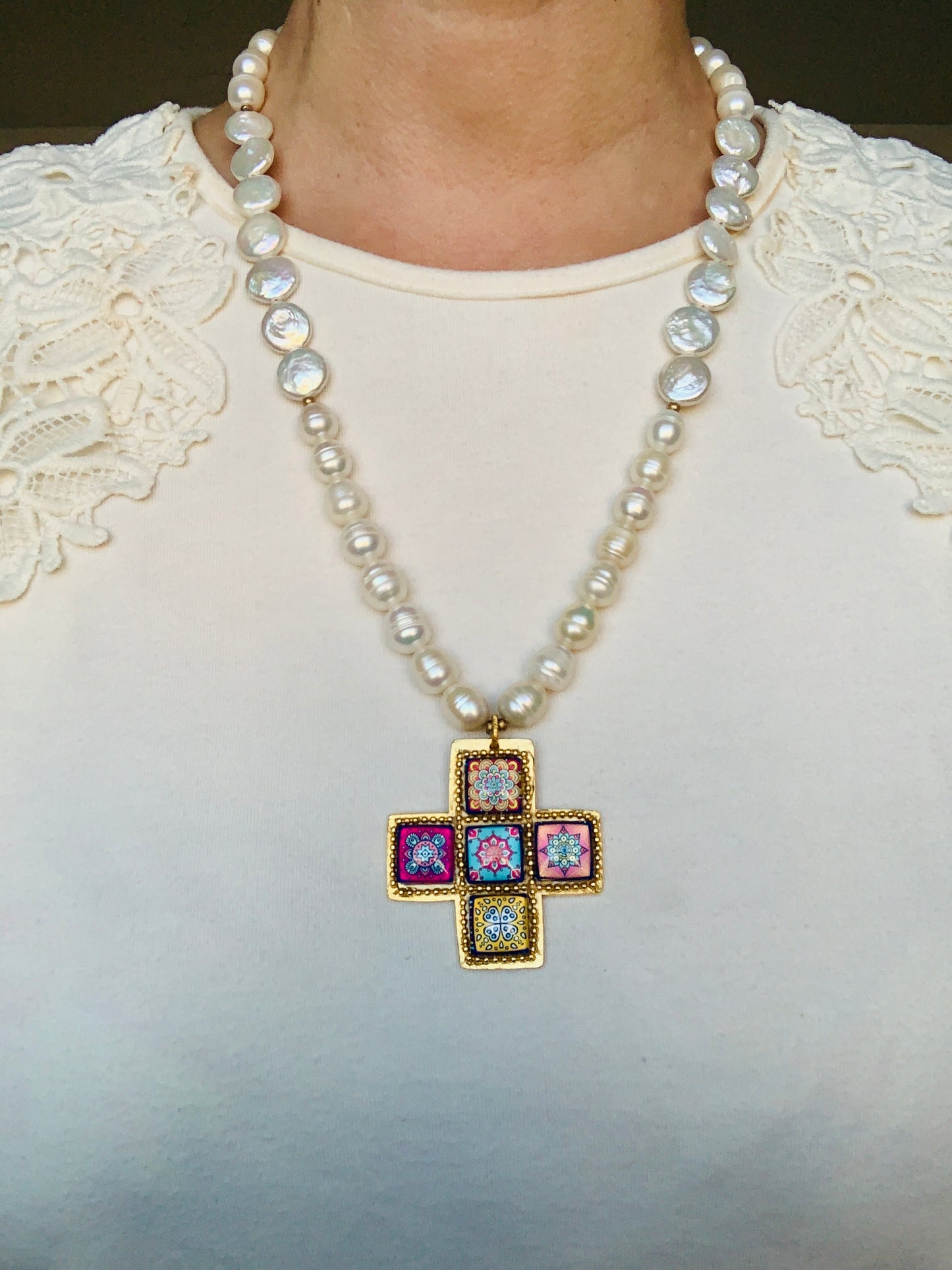 Pearl & Mandala Cross. ITEM 112