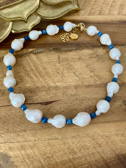 Baroque pearls & blue jade. ITEM 620