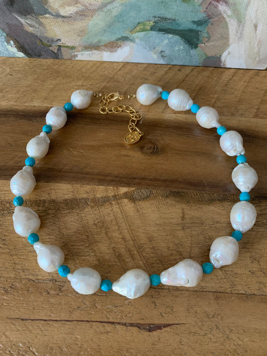 Baroque pearl & turquoise. ITEM 621