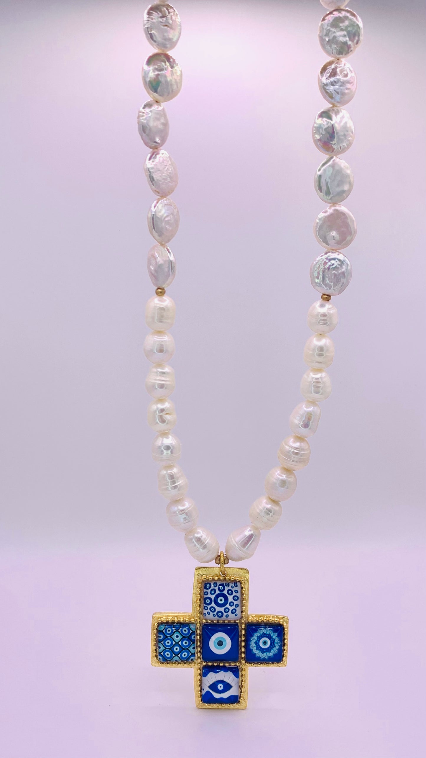 Pearl & Evil Eye Cross. ITEM 113