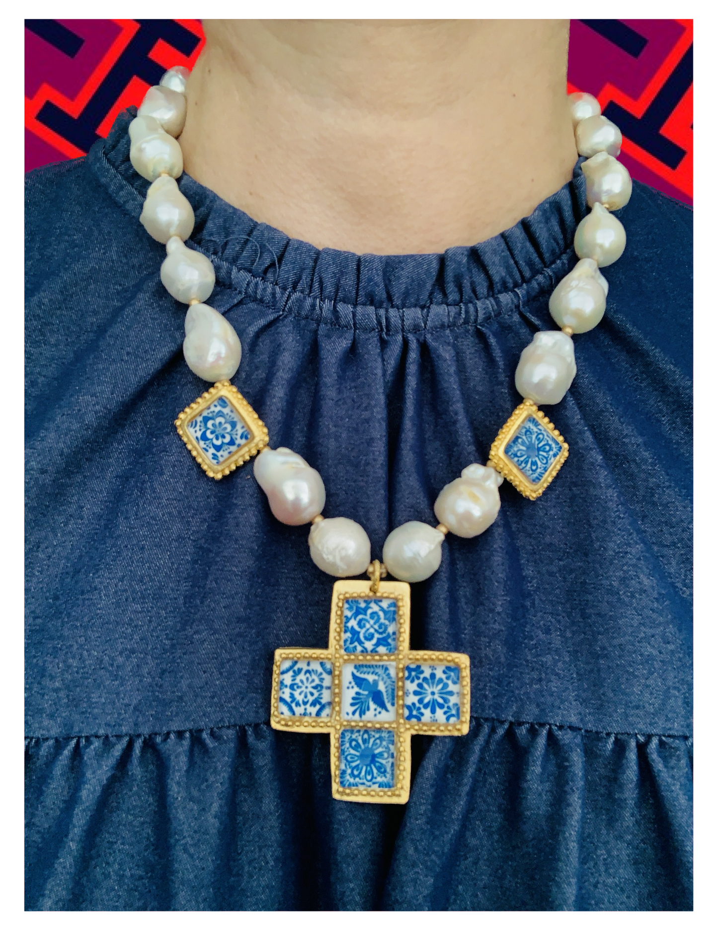 Baroque Pearl & Mexican Cross. ITEM 614